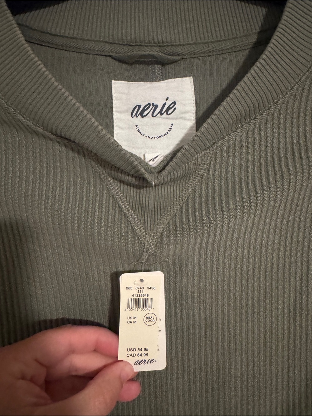 aerie Olive Ribbed Crewneck Pullover Sweater - Picture 3 of 6